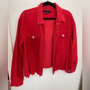 Red Cropped Corduroy Dressed Jacket